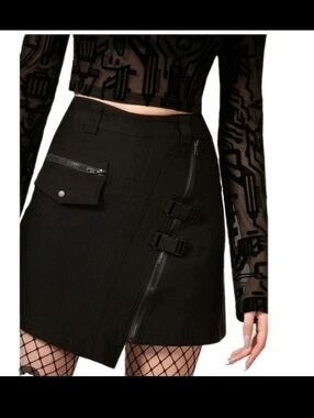 Killstar Womens BlackKeyla Mini Skirt Buckle Zipper Military Cargo Goth Emo Punk